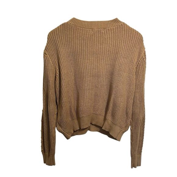 Dalilah Wool Blend Chuncky Ribbed 3D Textured Knit Fall Camel Tan Sweater, S/M - Picture 3 of 9